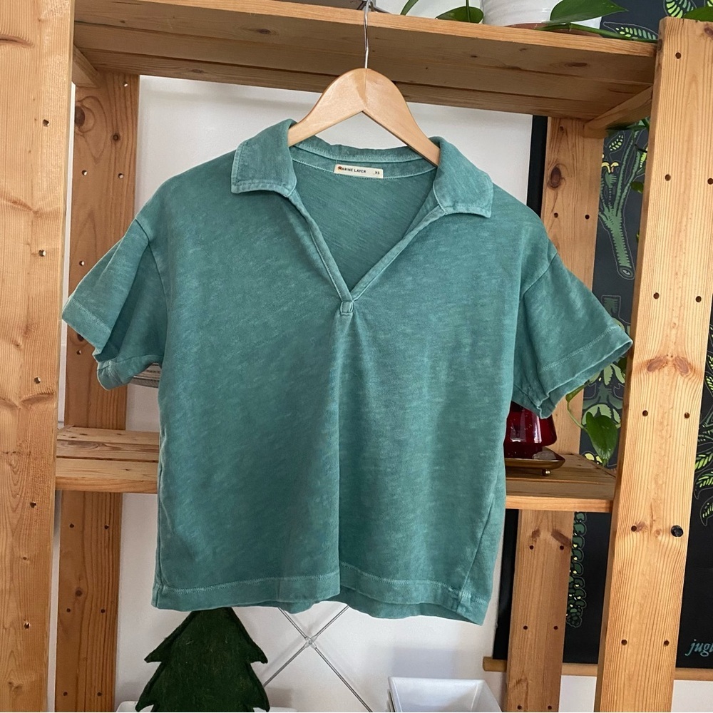 Marine Layer Green Cropped Vintage Slub Polo Tee XS - Picture 6 of 15